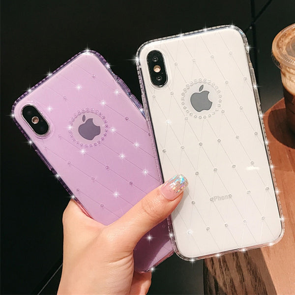 Shining Diamond Rhinestone Bling Glitter Phone Case for iphone X XS XR XS Max 6 6S 7 8 Plus with window Soft TPU Back Cover