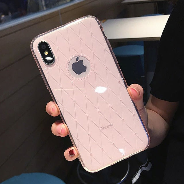 Shining Diamond Rhinestone Bling Glitter Phone Case for iphone X XS XR XS Max 6 6S 7 8 Plus with window Soft TPU Back Cover