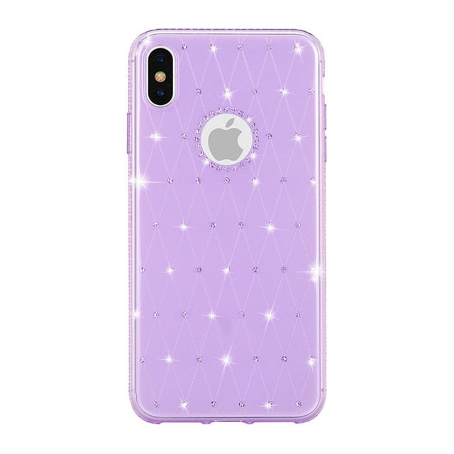 Shining Diamond Rhinestone Bling Glitter Phone Case for iphone X XS XR XS Max 6 6S 7 8 Plus with window Soft TPU Back Cover